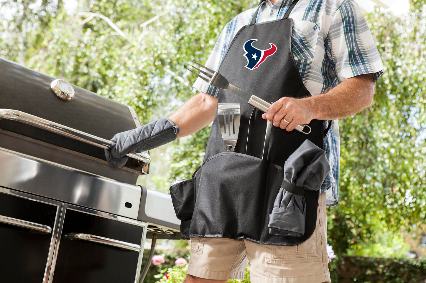 Houston Texans - BBQ Apron Tote Pro Grill Set, (Black with Gray Accents)