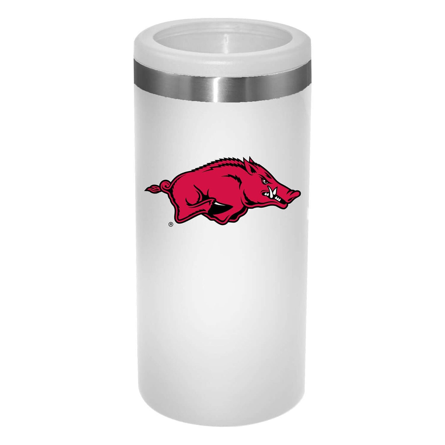 12oz White Slim Can Holder | Arkansas Razorbacks