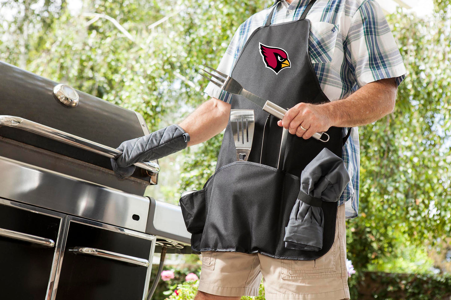 Arizona Cardinals - BBQ Apron Tote Pro Grill Set, (Black with Gray Accents)