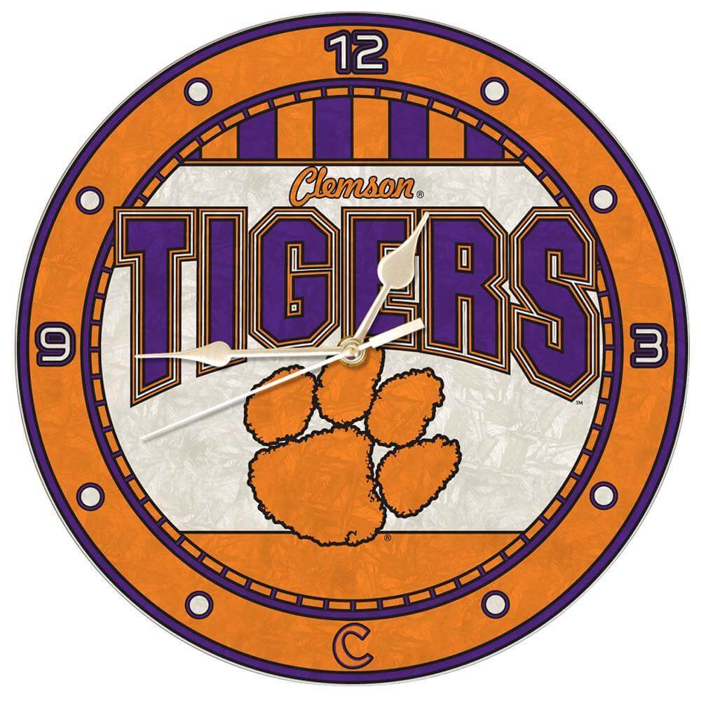 12 Inch Art Glass Clock | Clemson University
