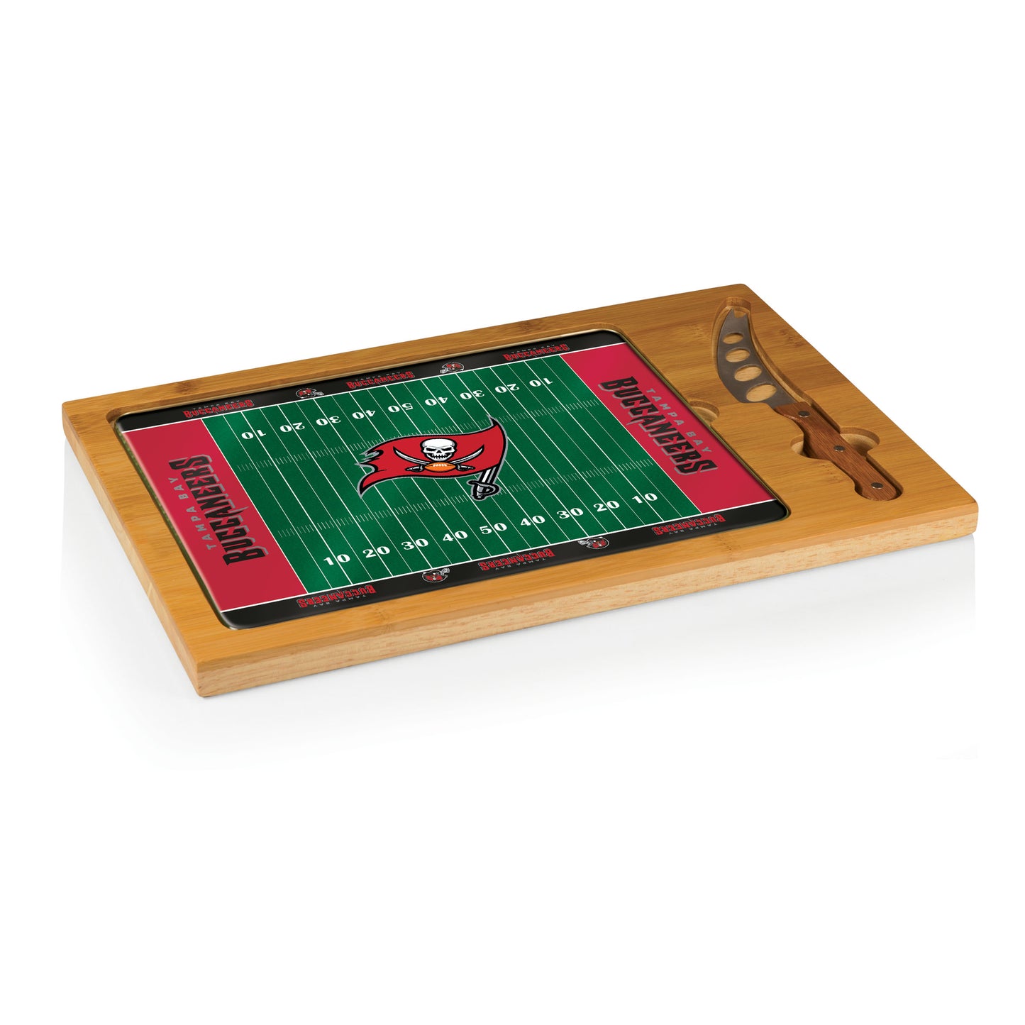 Tampa Bay Buccaneers - Football Field - Icon Glass Top Cutting Board & Knife Set, (Parawood & Bamboo)