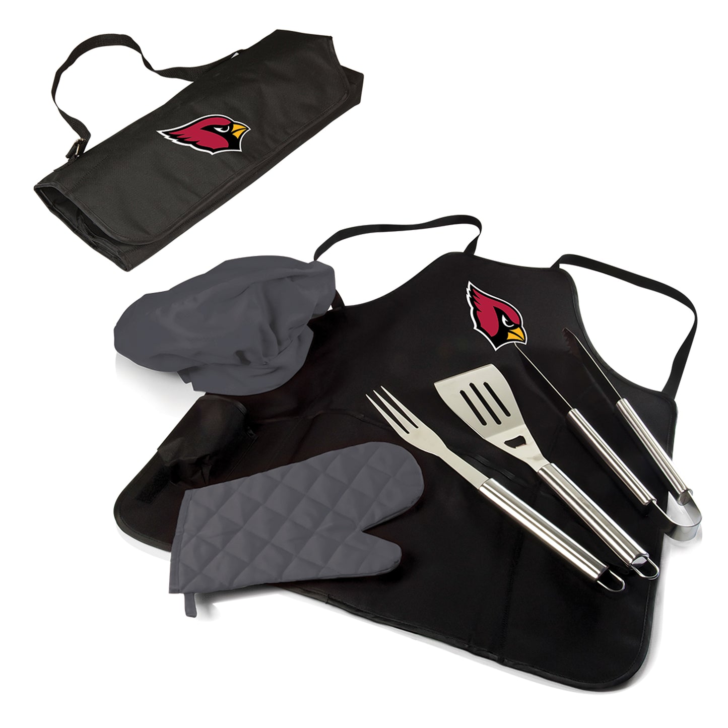 Arizona Cardinals - BBQ Apron Tote Pro Grill Set, (Black with Gray Accents)