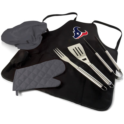 Houston Texans - BBQ Apron Tote Pro Grill Set, (Black with Gray Accents)
