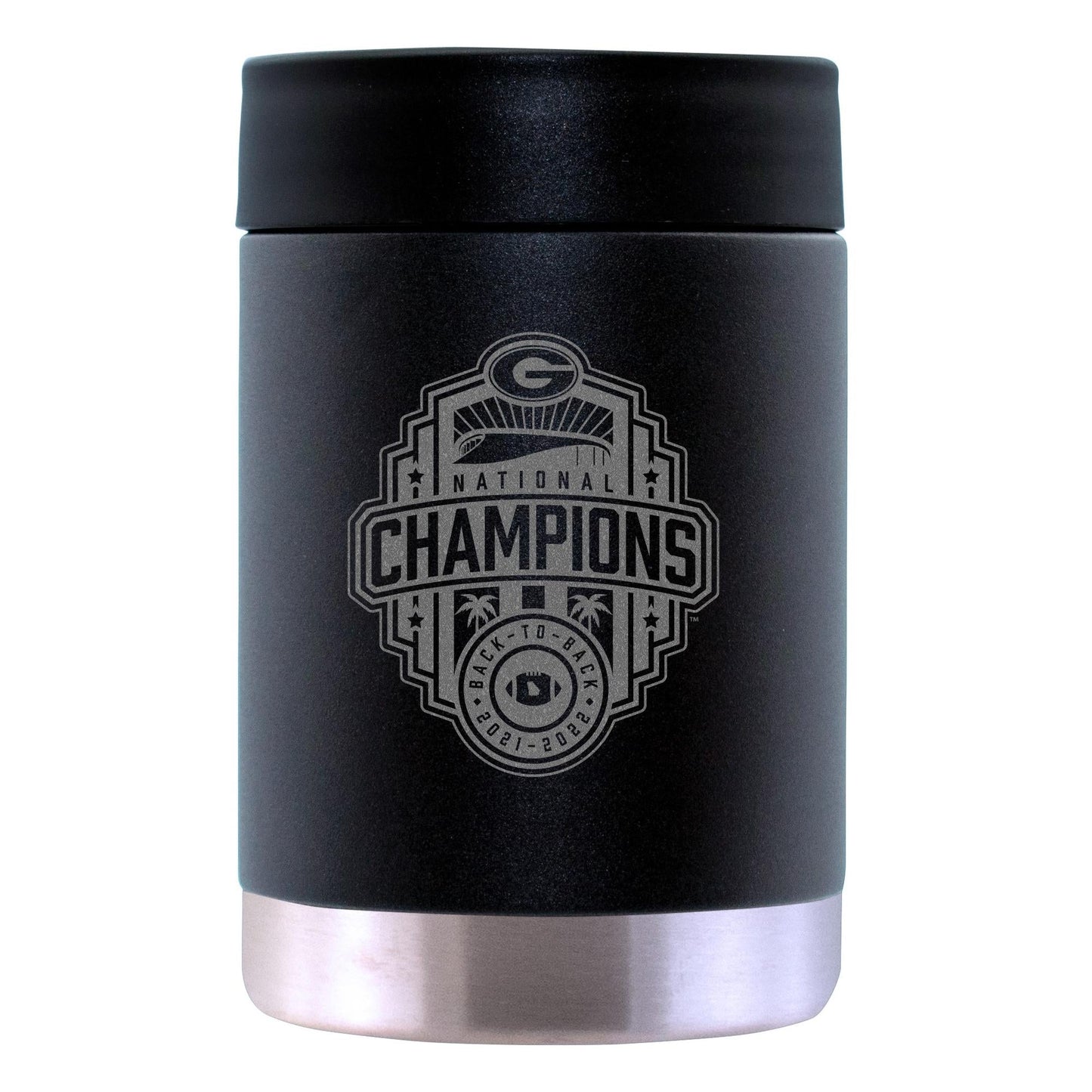 12oz Black Etched Stainless Steel Can Holder | 2022 National Champion Georgia Bulldogs