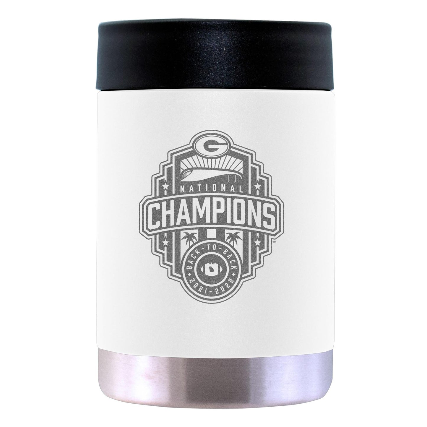 12oz White Etched Stainless Steel Can Holder | 2022 National Champion Georgia Bulldogs