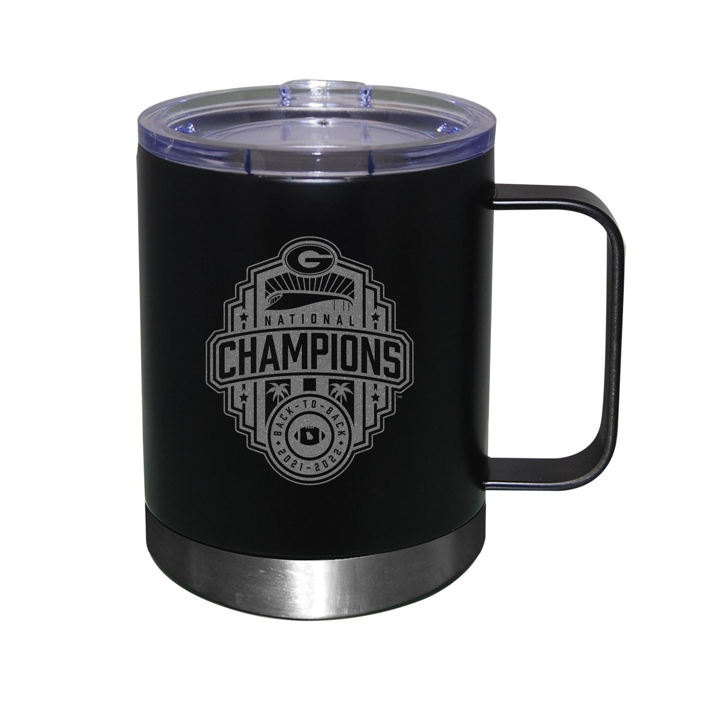 12oz Black Etched Stainless Steel Lowball w/ Handle | 2022 National Champion Georgia Bulldogs