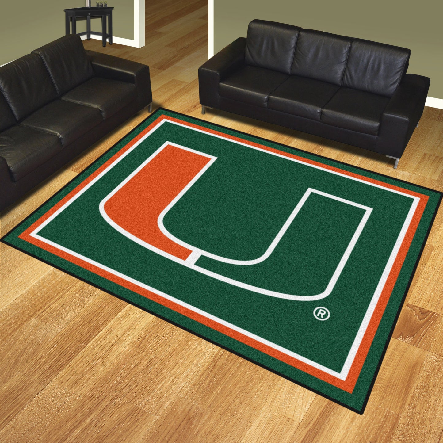 Miami Hurricanes 8ft. x 10 ft. Plush Area Rug - U Primary Logo