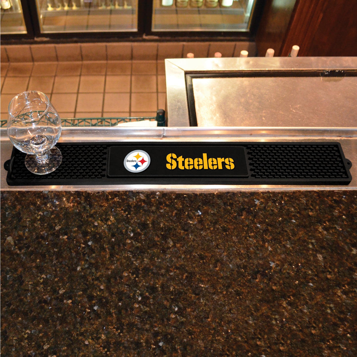 Pittsburgh Steelers Bar Drink Mat - 3.25in. x 24in. - "Steelers" Logo & "Steelers" Wordmark