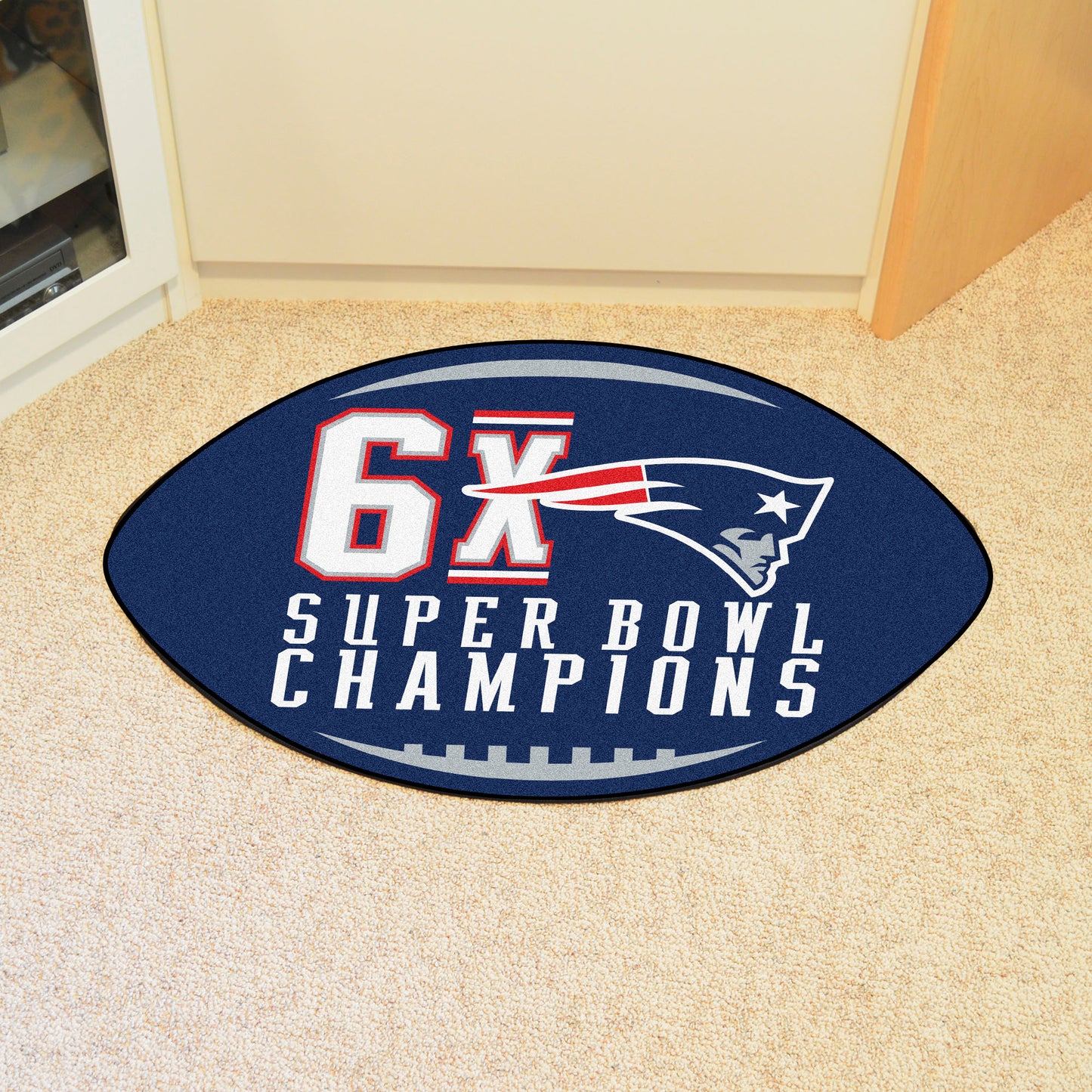 New England Patriots Football Rug - 20.5in. x 32.5in. - '"6X Super Bowl Champions" Logo