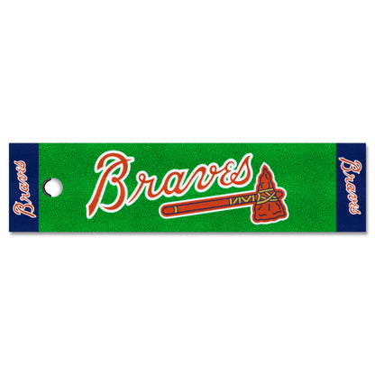 Atlanta Braves Putting Green Mat - 1.5ft. x 6ft. - Green, "Braves Script with Tomahawk" Logo