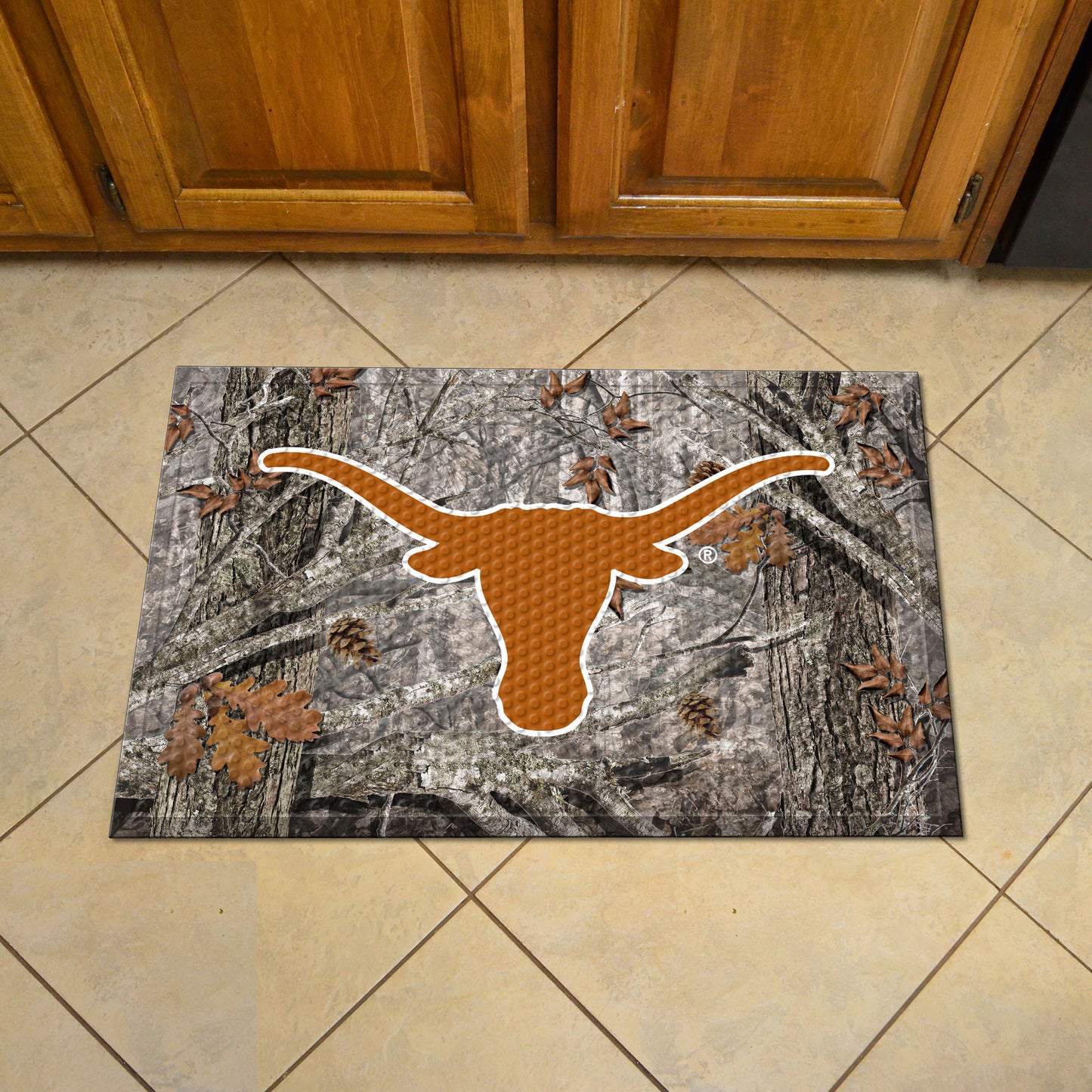 Texas Longhorns Rubber Scraper Door Mat, Camo Color