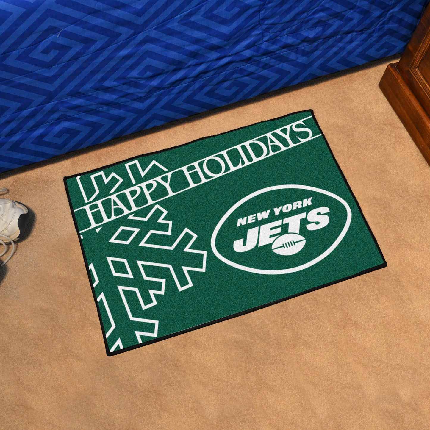 New York Jets Starter Mat Accent Rug - 19in. x 30in. Happy Holidays Starter Mat