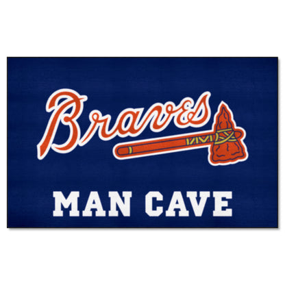 Atlanta Braves Man Cave Ulti-Mat Rug - 5ft. x 8ft. - "Braves Script with Tomahawk" Logo