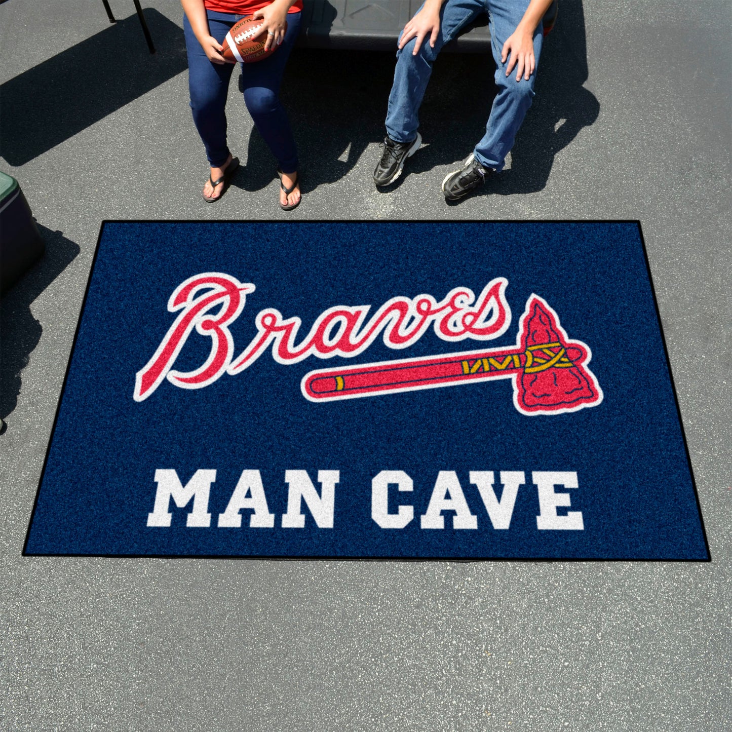 Atlanta Braves Man Cave Ulti-Mat Rug - 5ft. x 8ft. - "Braves Script with Tomahawk" Logo