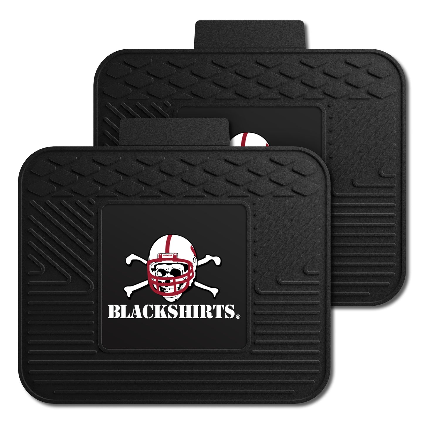 Nebraska Cornhuskers Back Seat Car Utility Mats - 2 Piece Set - Blackshirts Alternate Logo, Black