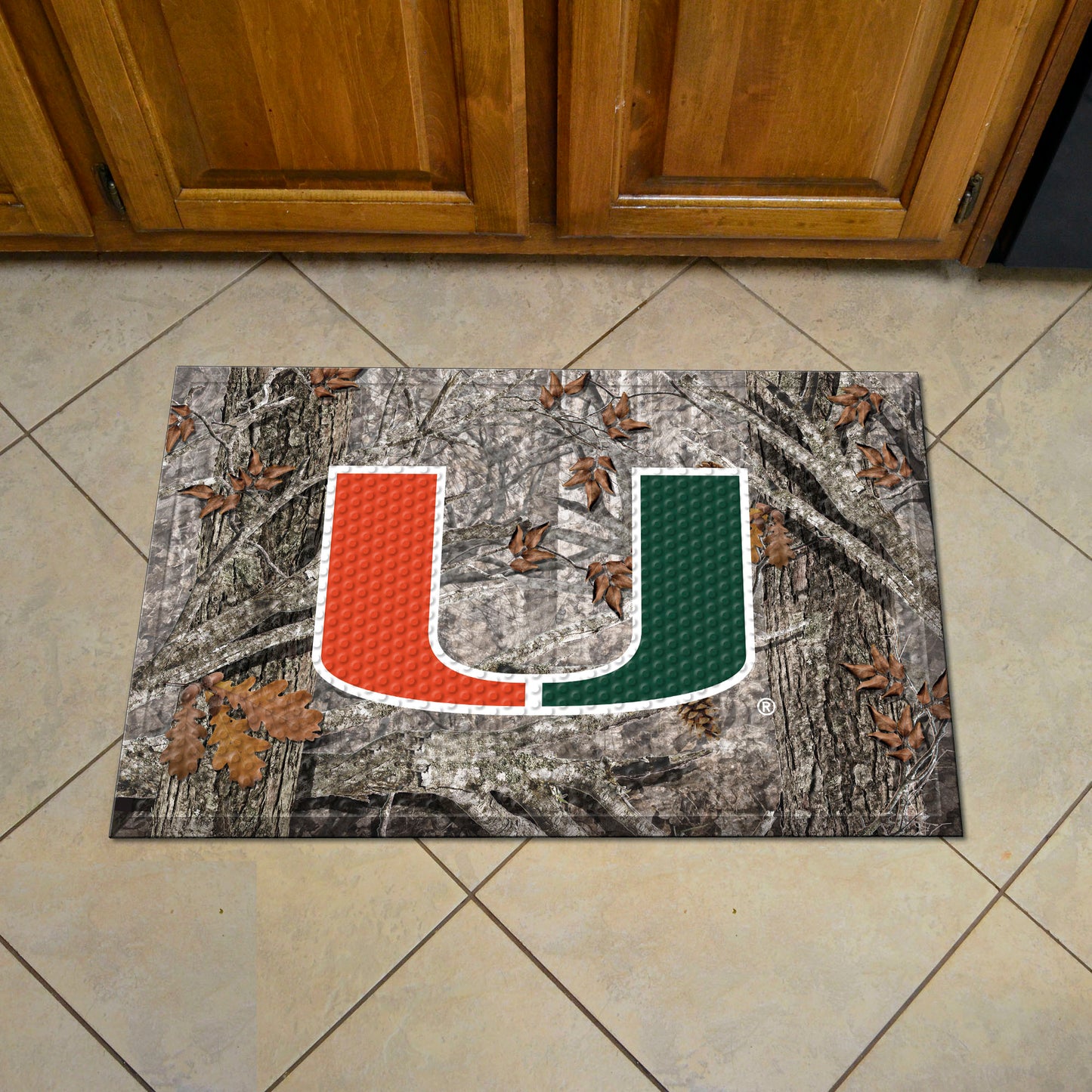 Miami Hurricanes Rubber Scraper Door Mat, Camo Color