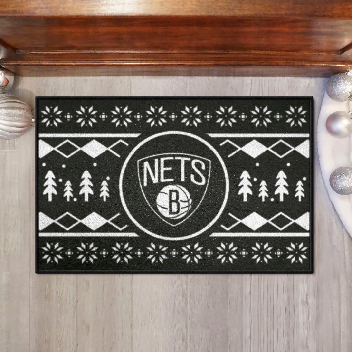 Brooklyn Nets Holiday Sweater Starter Mat Accent Rug - 19in. x 30in.