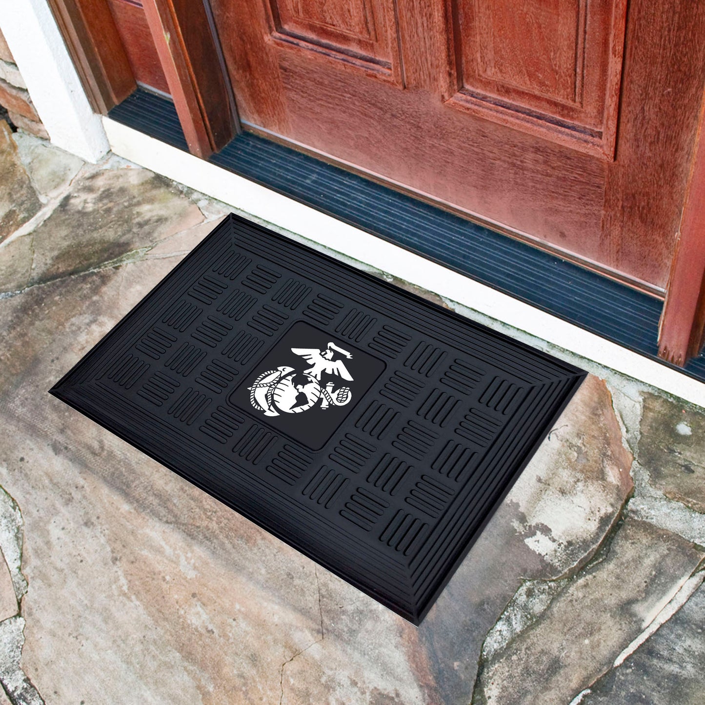 U.S. Marines Heavy Duty Vinyl Medallion Door Mat - 19.5in. x 31in. - "Marines" Official Logo
