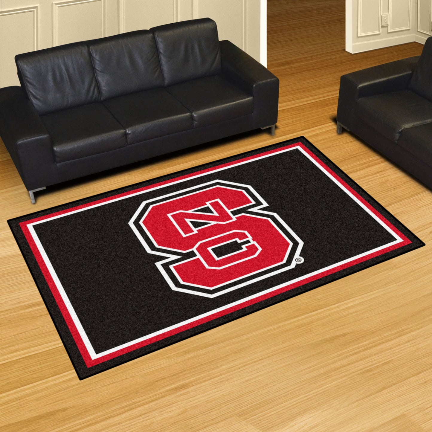 NC State Wolfpack 5ft. x 8 ft. Plush Area Rug - "NCS" Primary Logo, Black