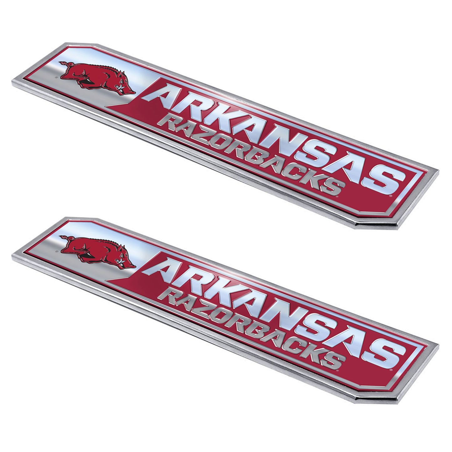 Arkansas Razorbacks 2 Piece Heavy Duty Aluminum Embossed Truck Emblem Set