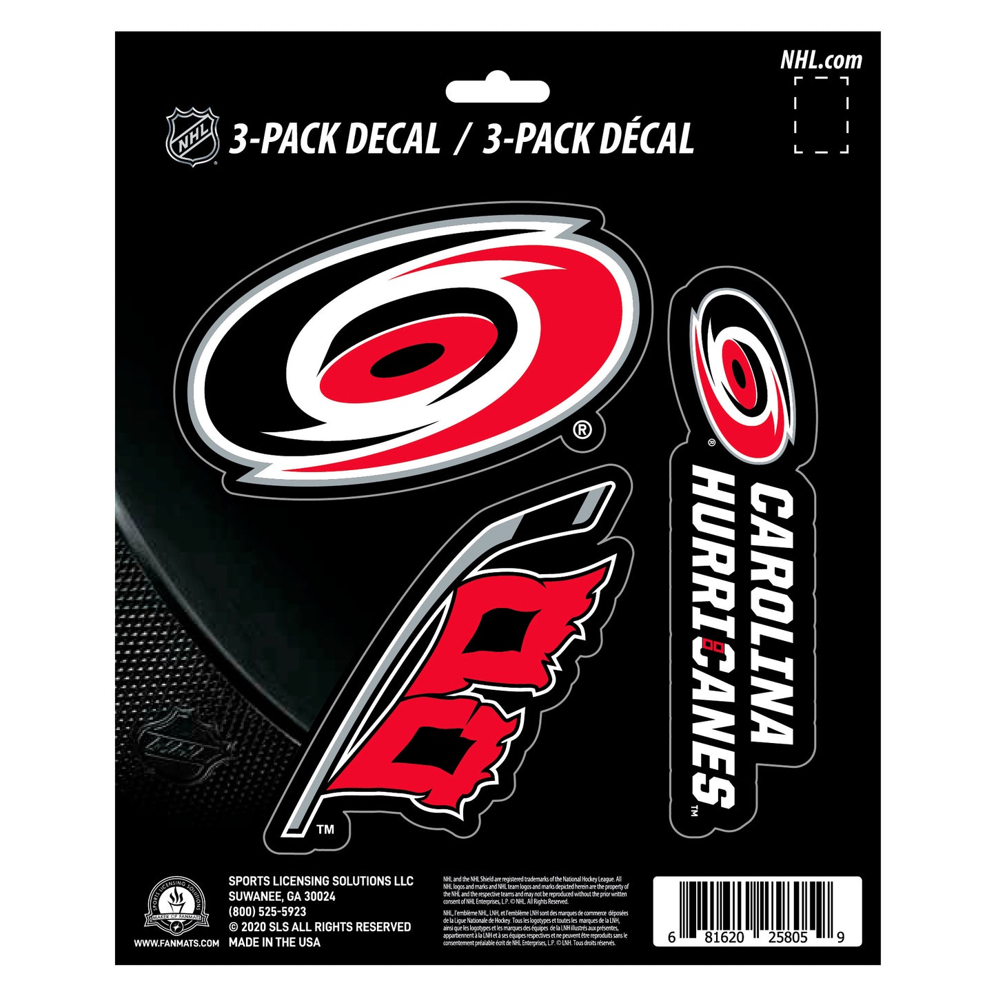 Carolina Hurricanes 3 Piece Decal Sticker Set