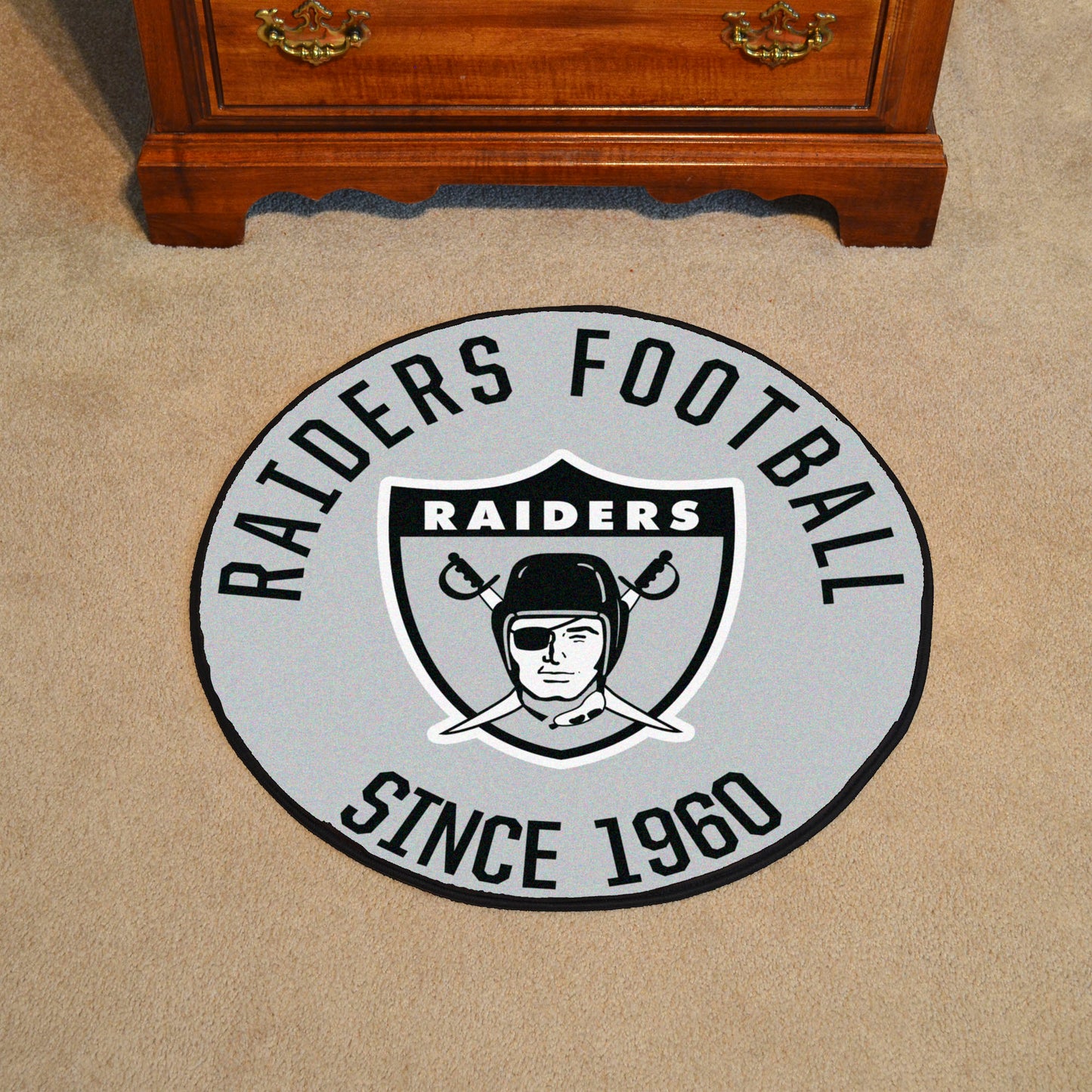 Las Vegas Raiders Roundel Rug - 27in. DiameterNFL Retro Logo, Retro Raider Shield