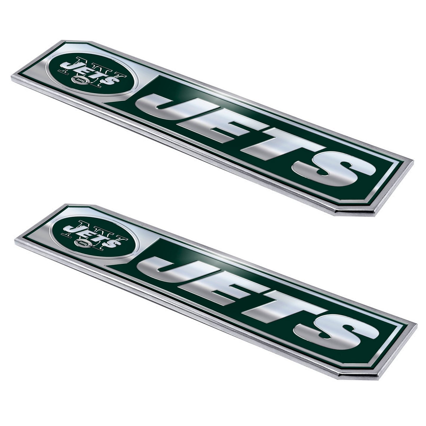 New York Jets 2 Piece Heavy Duty Aluminum Embossed Truck Emblem Set