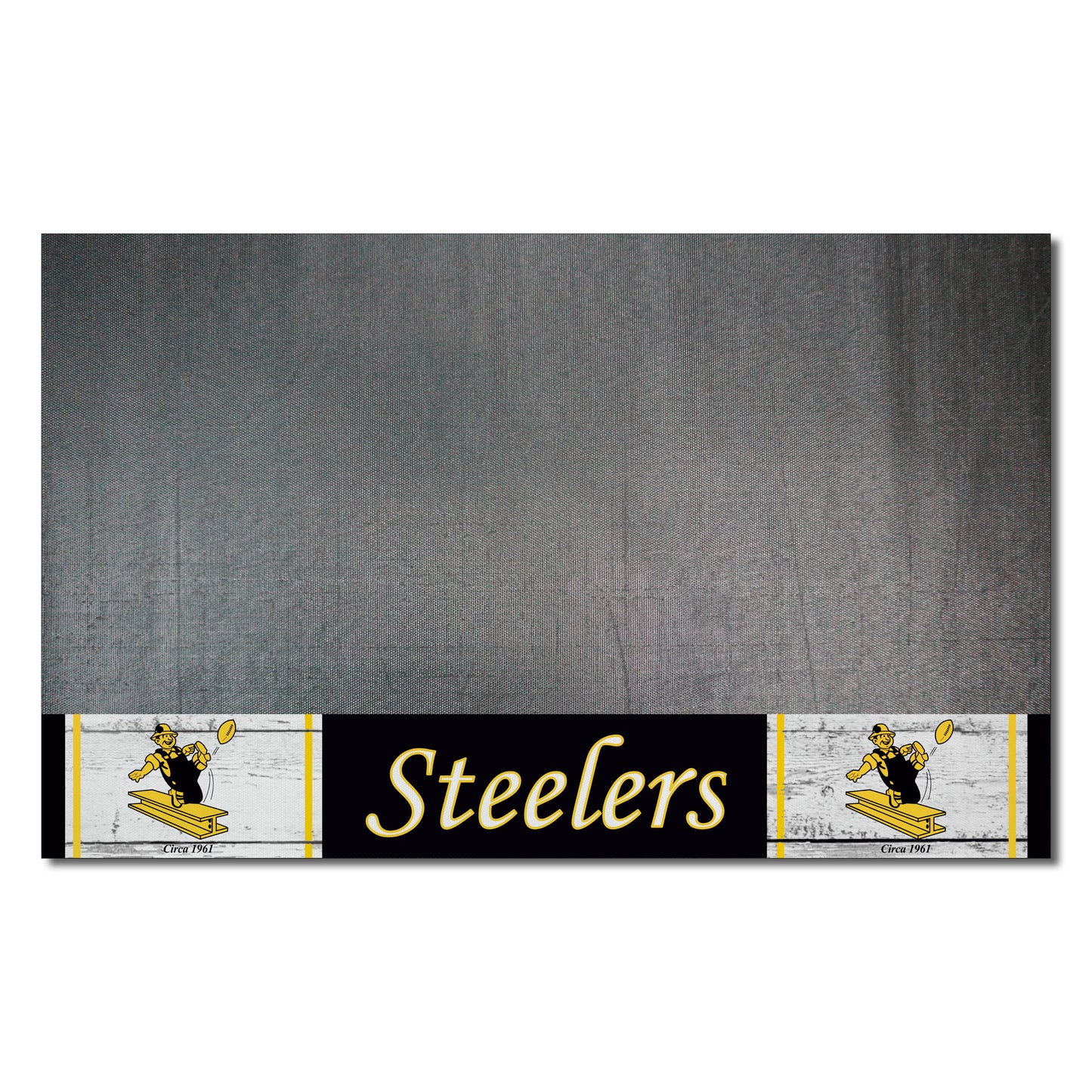 Pittsburgh Steelers Vinyl Grill Mat - 26in. x 42in.NFL Retro Logo, Kicking Steeler Logo