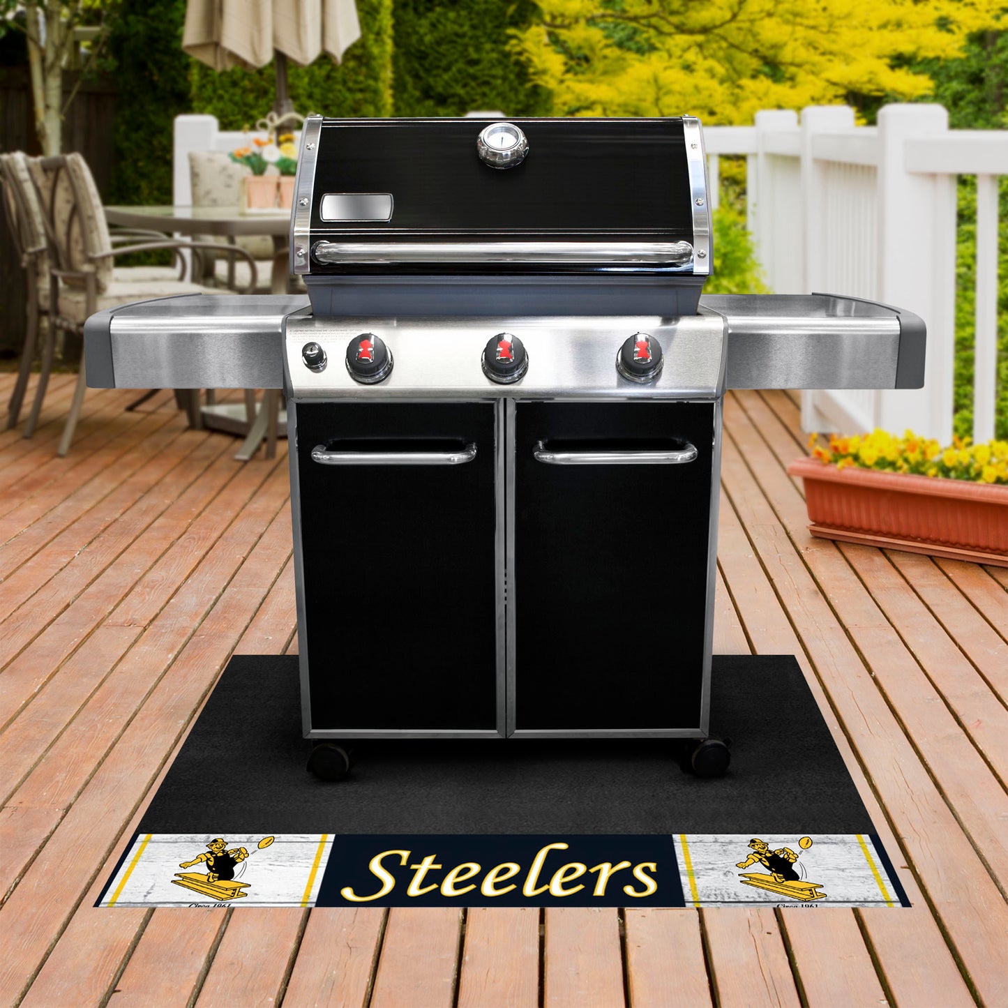 Pittsburgh Steelers Vinyl Grill Mat - 26in. x 42in.NFL Retro Logo, Kicking Steeler Logo