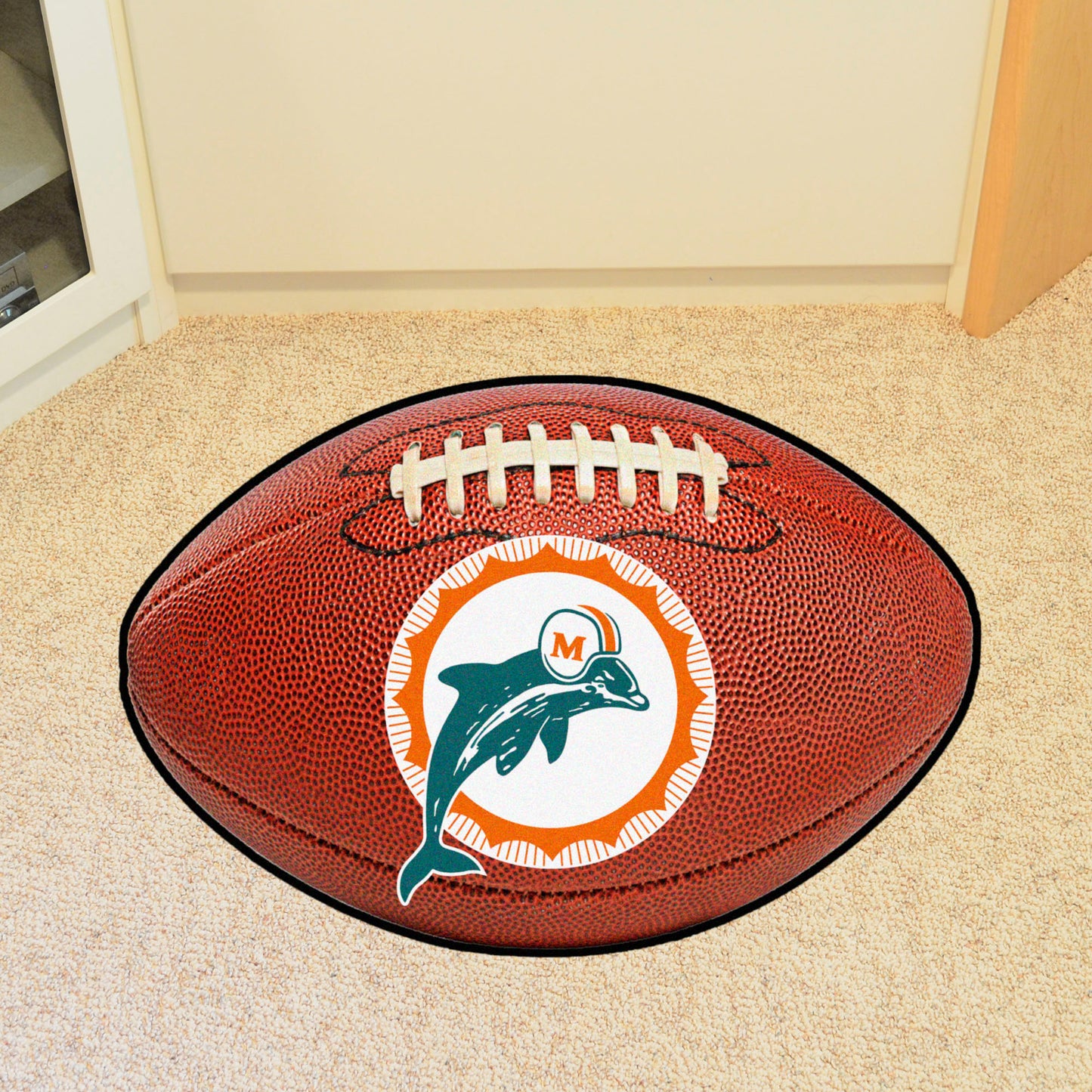 Miami Dolphins Football Rug - 20.5in. x 32.5in. NFL Retro Logo, Original Dolphin Logo