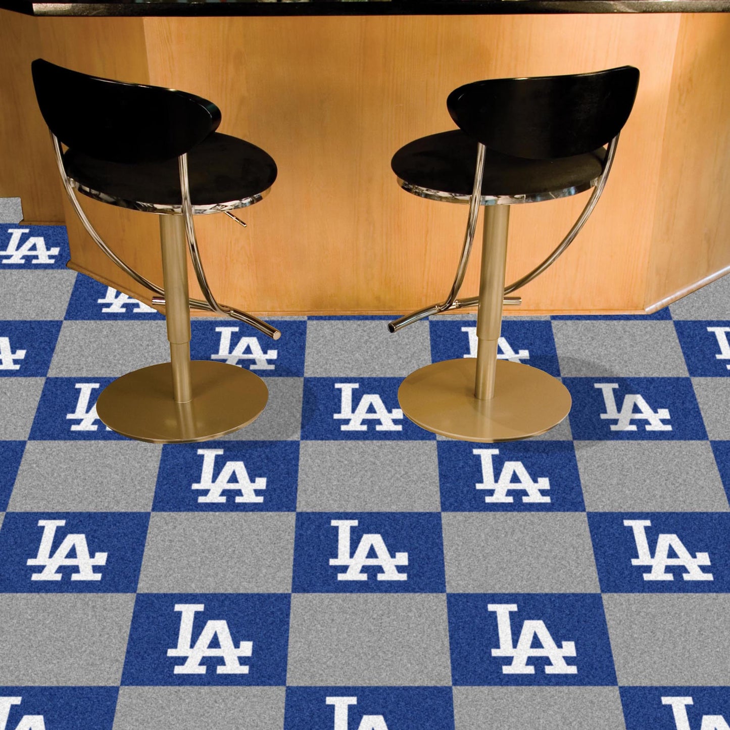 Los Angeles Dodgers Team Carpet Tiles - 45 Sq Ft. - Blue & Gray Tiles