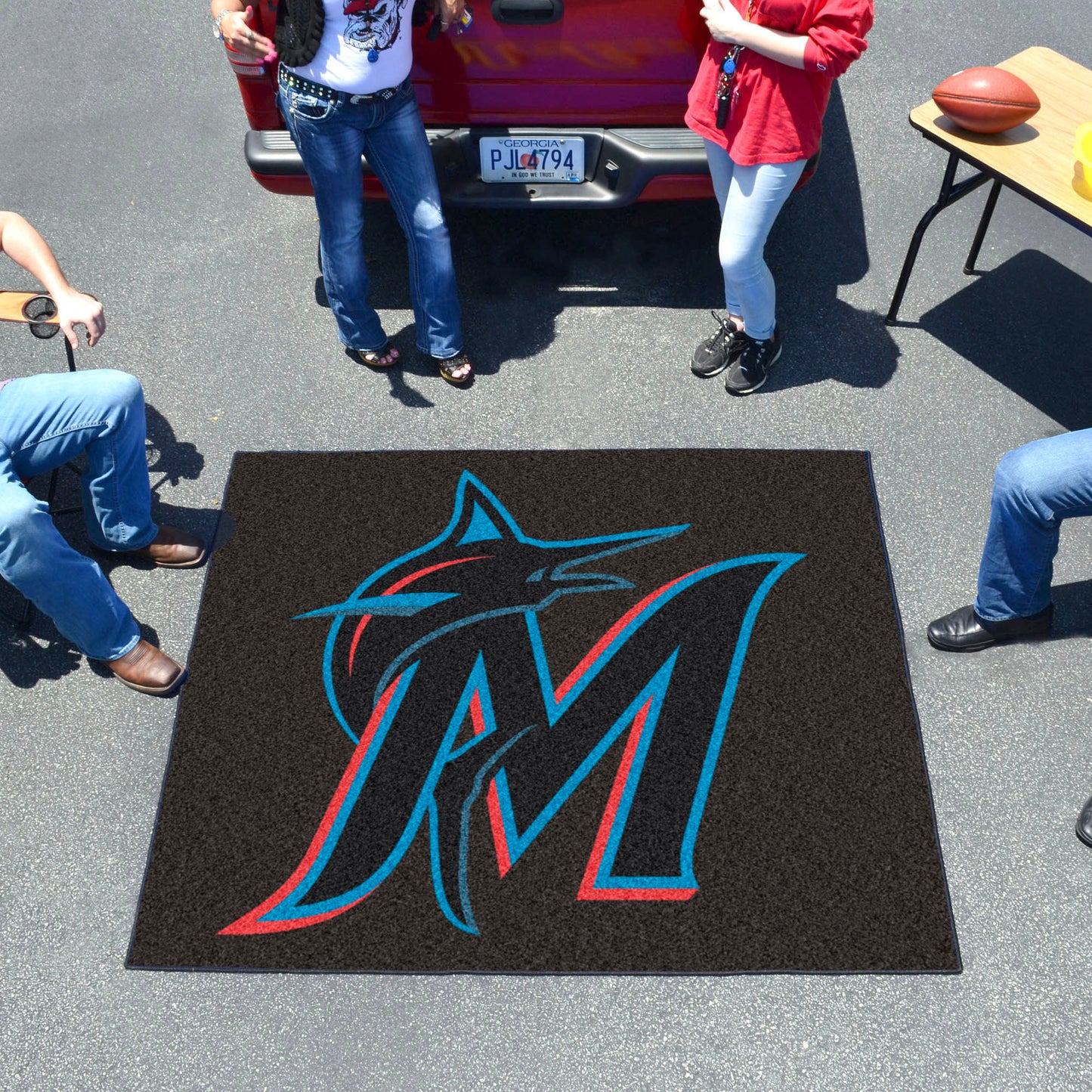 Miami Marlins Tailgater Rug - 5ft. x 6ft. - Marlin M Alternate Logo, Black