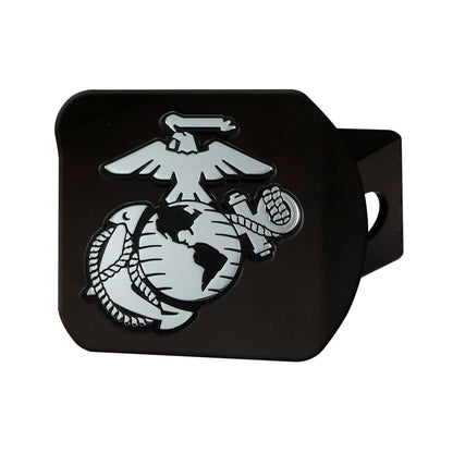 U.S. Marines Black Metal Hitch Cover with Metal Chrome 3D Emblem - "Marines" Official Logo