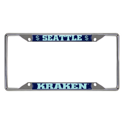 Seattle Kraken Chrome Metal License Plate Frame, 6.25in x 12.25in