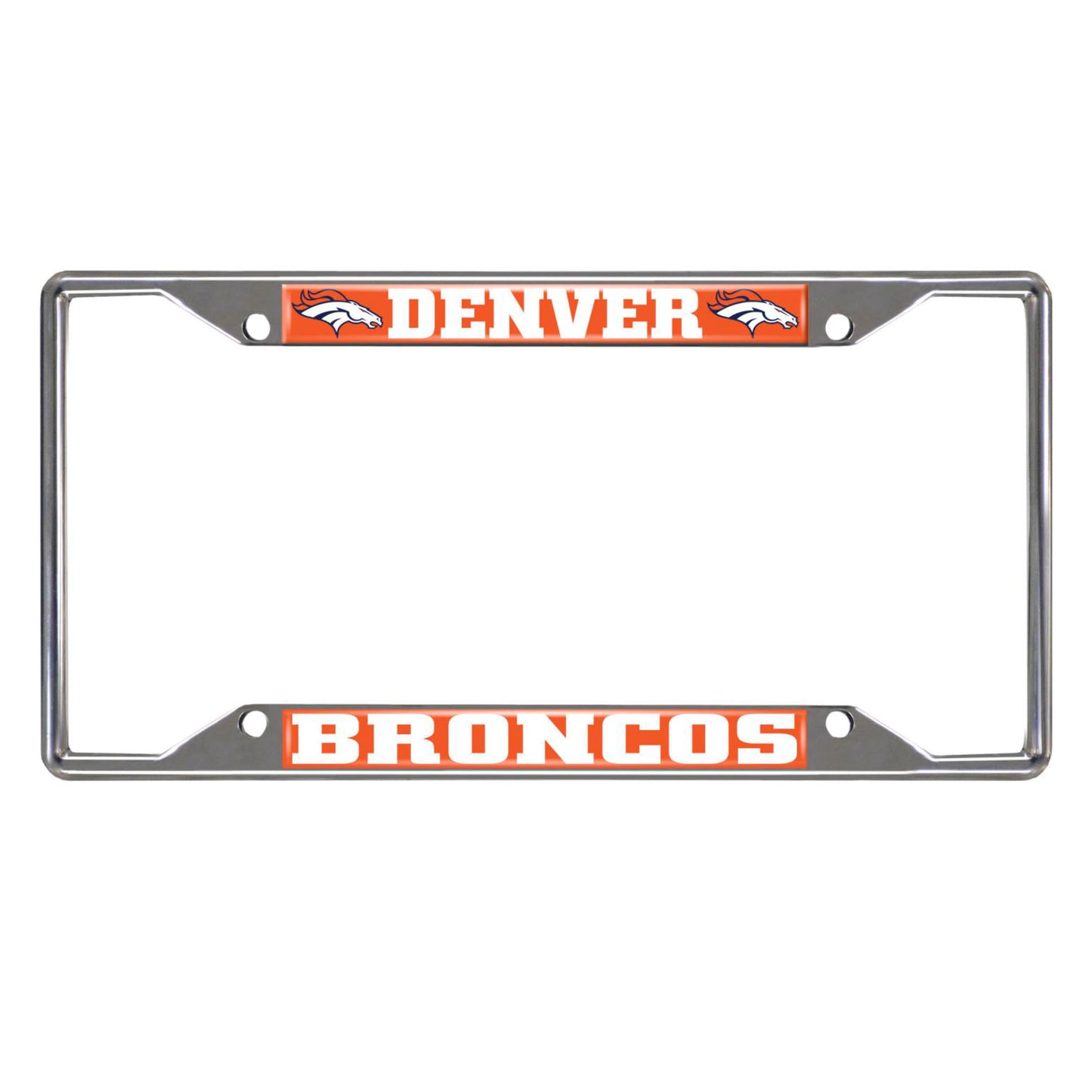 Denver Broncos Chrome Metal License Plate Frame, 6.25in x 12.25in