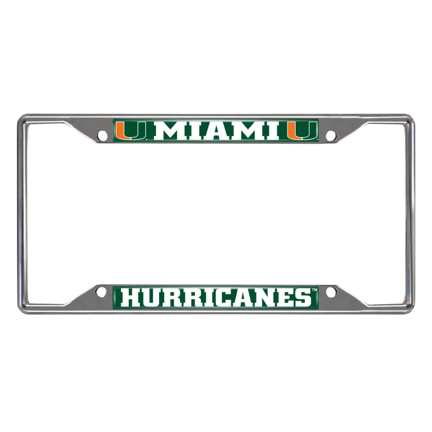 Miami Hurricanes Chrome Metal License Plate Frame, 6.25in x 12.25in