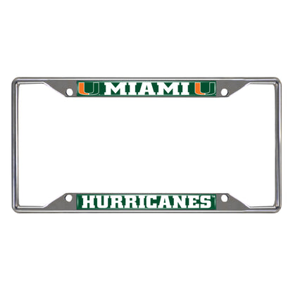 Miami Hurricanes Chrome Metal License Plate Frame, 6.25in x 12.25in