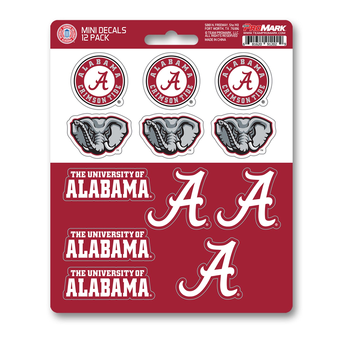 Alabama Crimson Tide 12 Count Mini Decal Sticker Pack