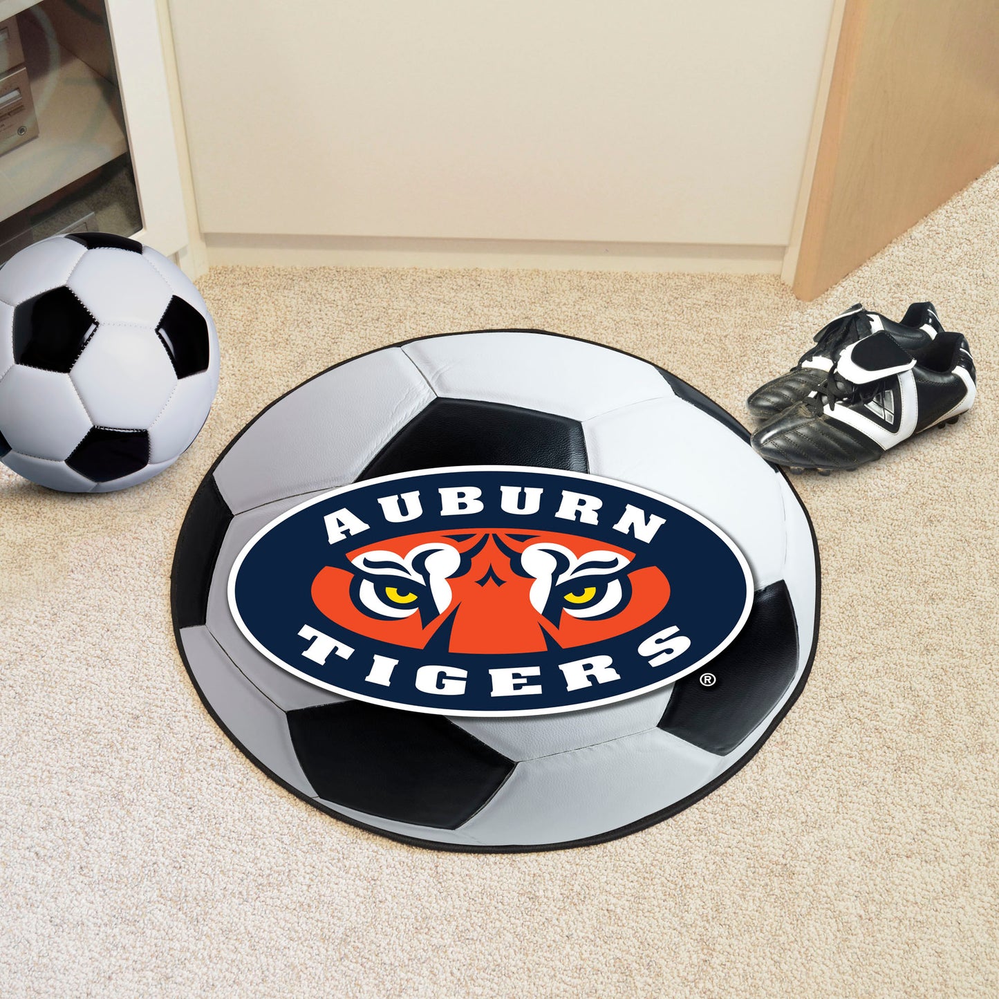 Auburn Tigers Soccer Ball Rug - 27in. Diameter - Tiger Eyes Secondary Logo