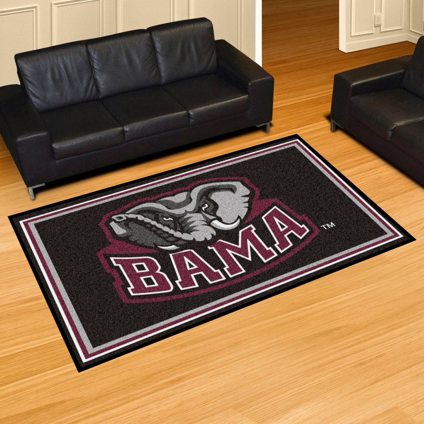 Alabama Crimson Tide 5ft. x 8 ft. Plush Area Rug - Elephant Logo, Black