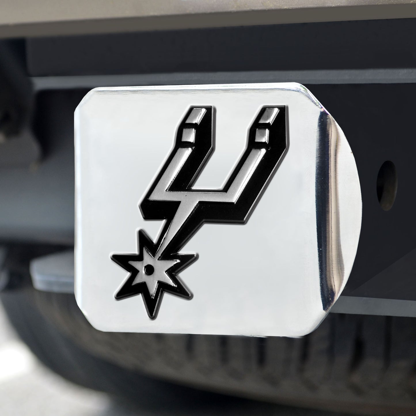 San Antonio Spurs Chrome Metal Hitch Cover with Chrome Metal 3D Emblem