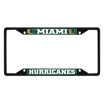 Miami Hurricanes Metal License Plate Frame Black Finish