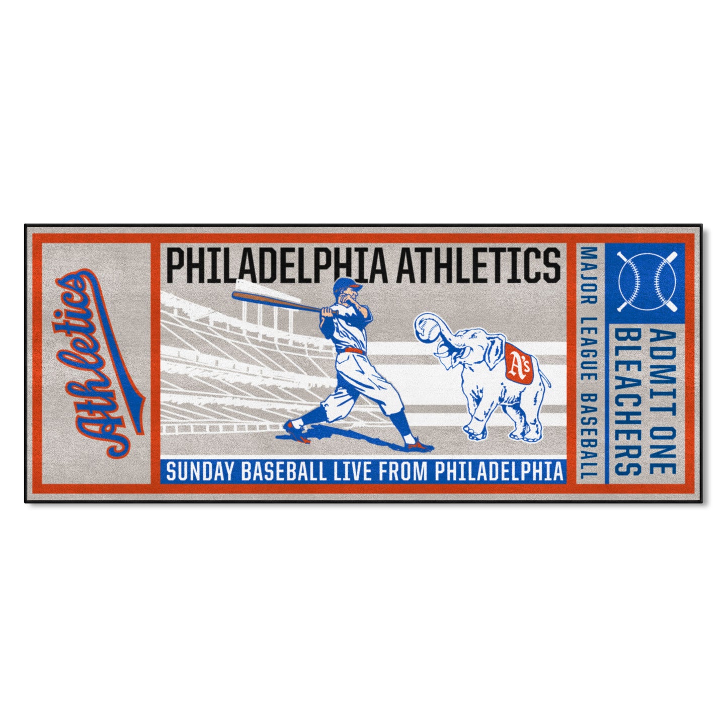 Philadelphia Athletics Ticket Runner Rug - 30in. x 72in. - Retro Collection, 1954 Philadelphia A's