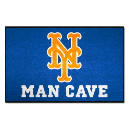 New York Mets Man Cave Starter Mat Accent Rug - 19in. x 30in. - "Circular Baseball with Script Mets" Logo