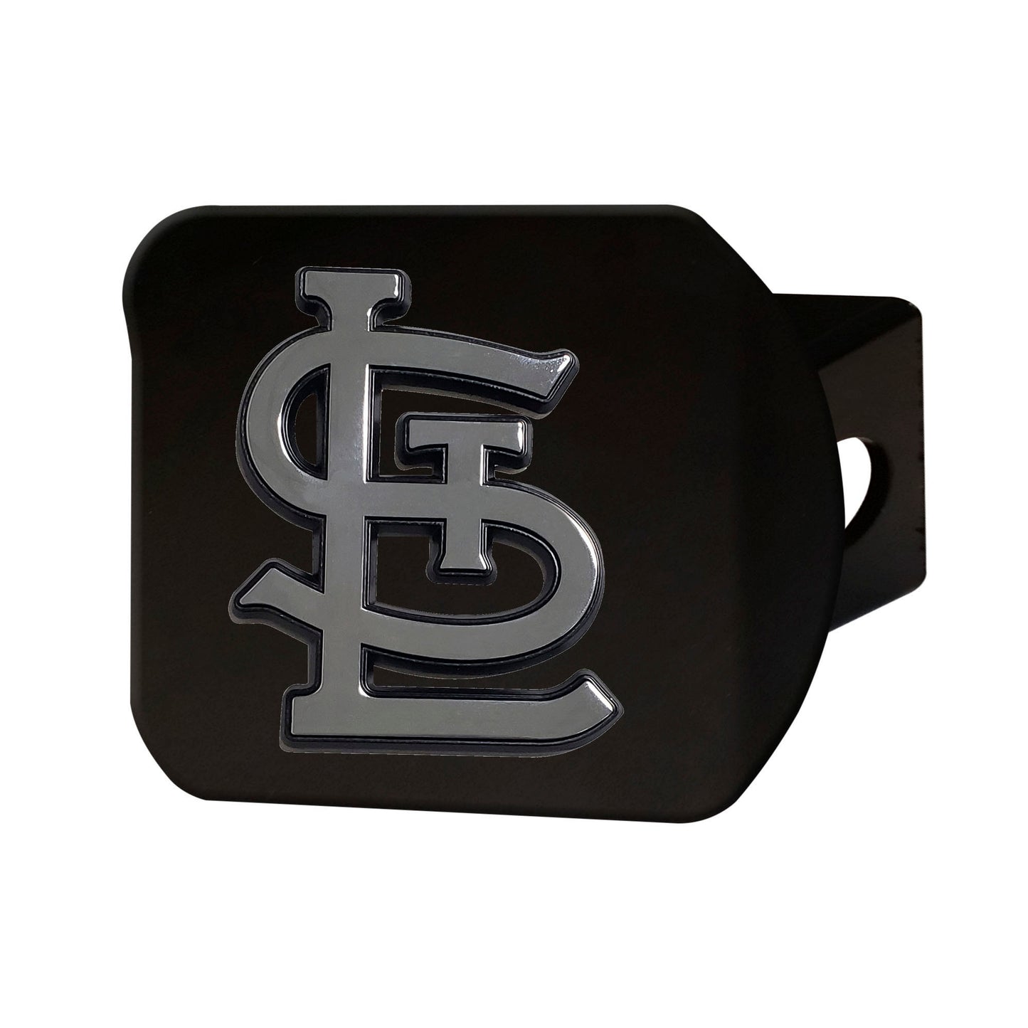 St. Louis Cardinals Black Metal Hitch Cover with Metal Chrome 3D Emblem - STL Hat Logo