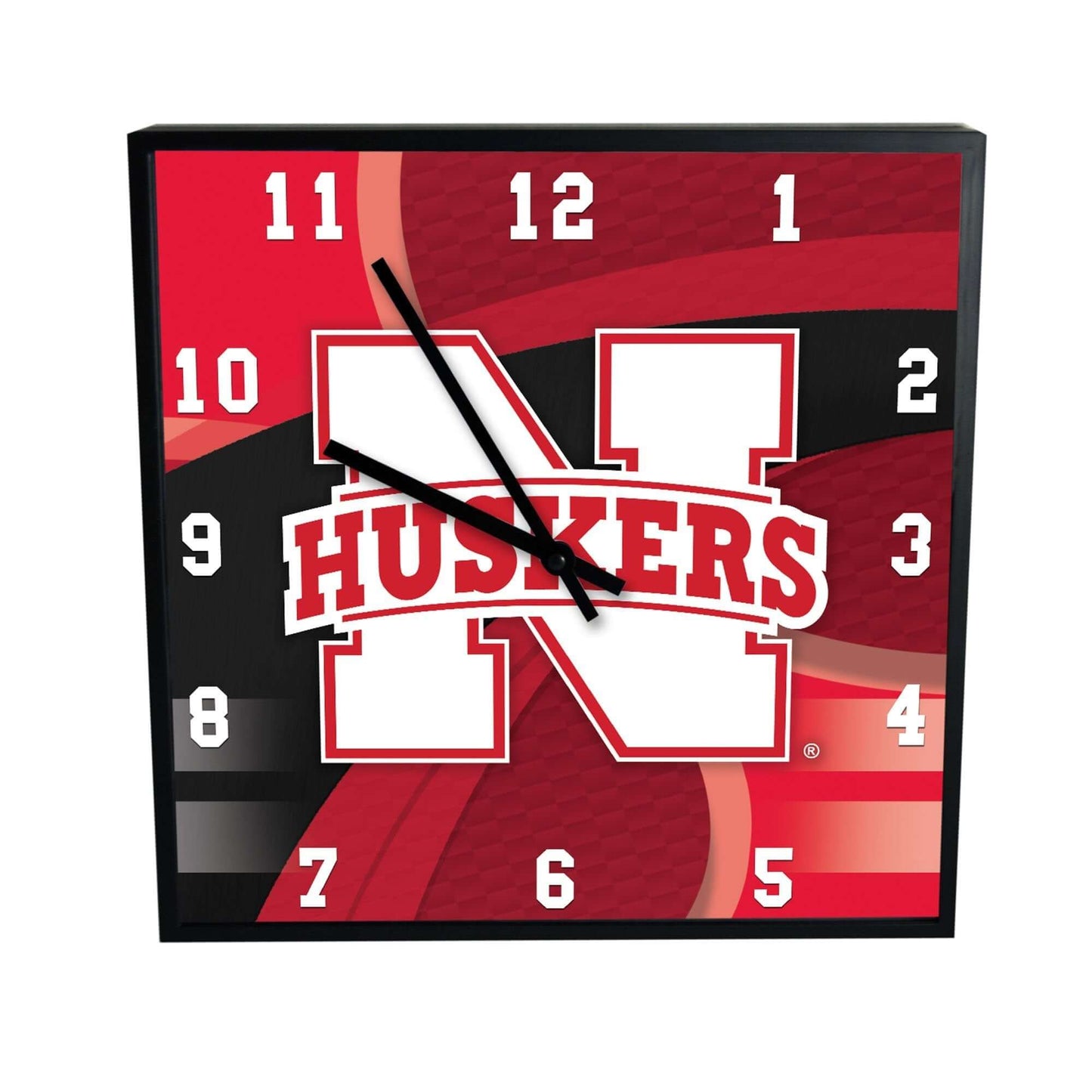 12 Inch Square Carbon Fiber Clock | Nebraska University