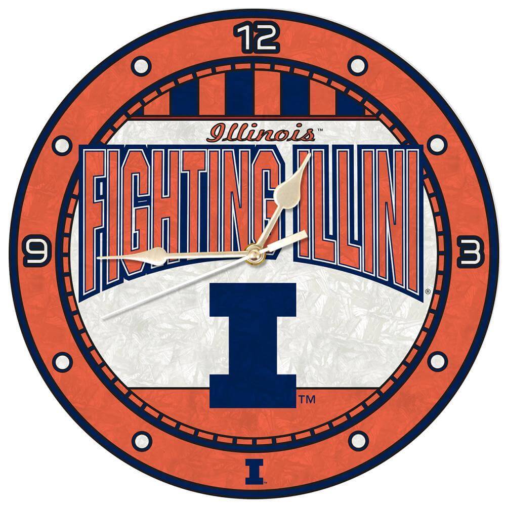 12 Inch Art Glass Clock | Illinois Fighting Illini