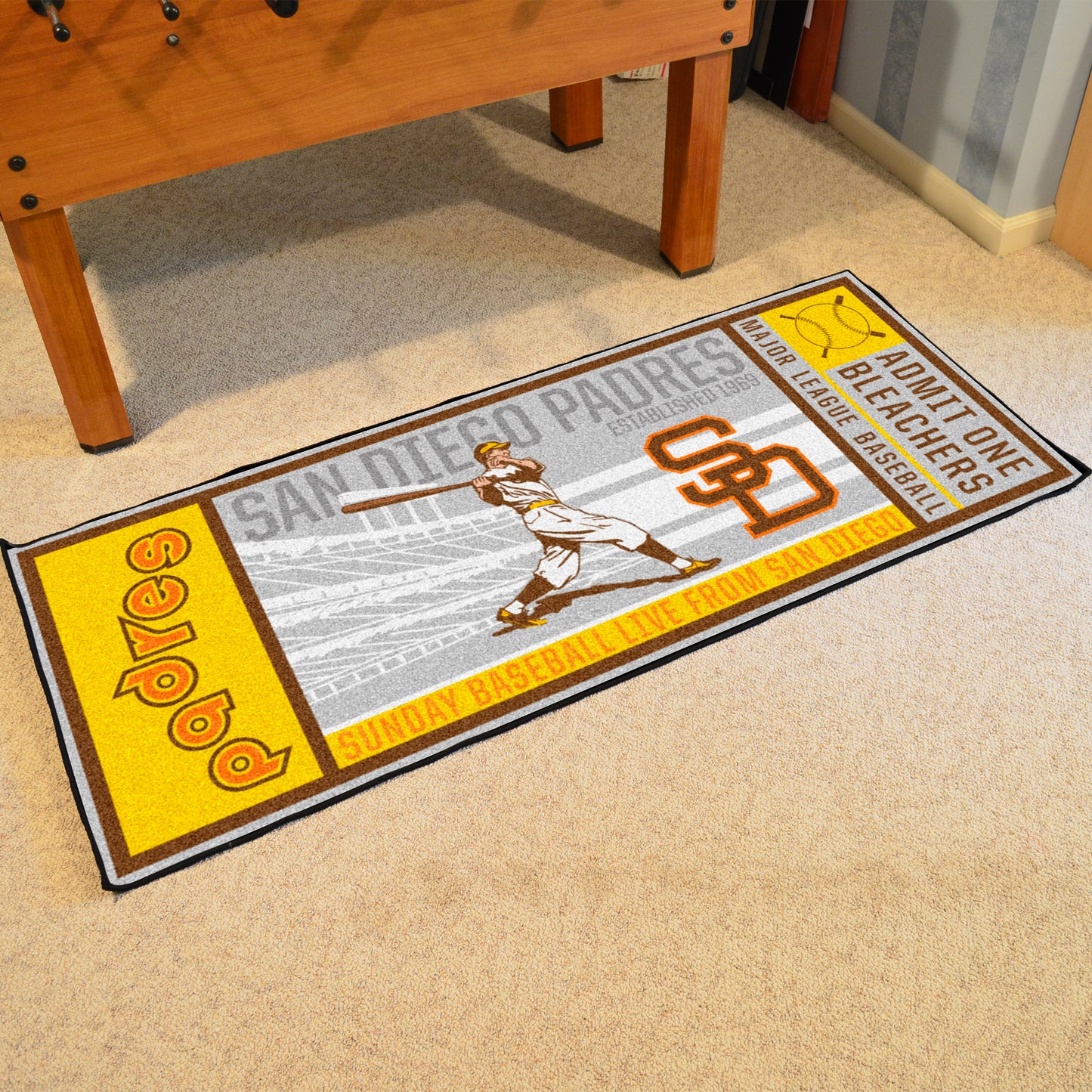 San Diego Padres Ticket Runner Rug - 30in. x 72in. - Retro Collection, 1969 San Diego Padres