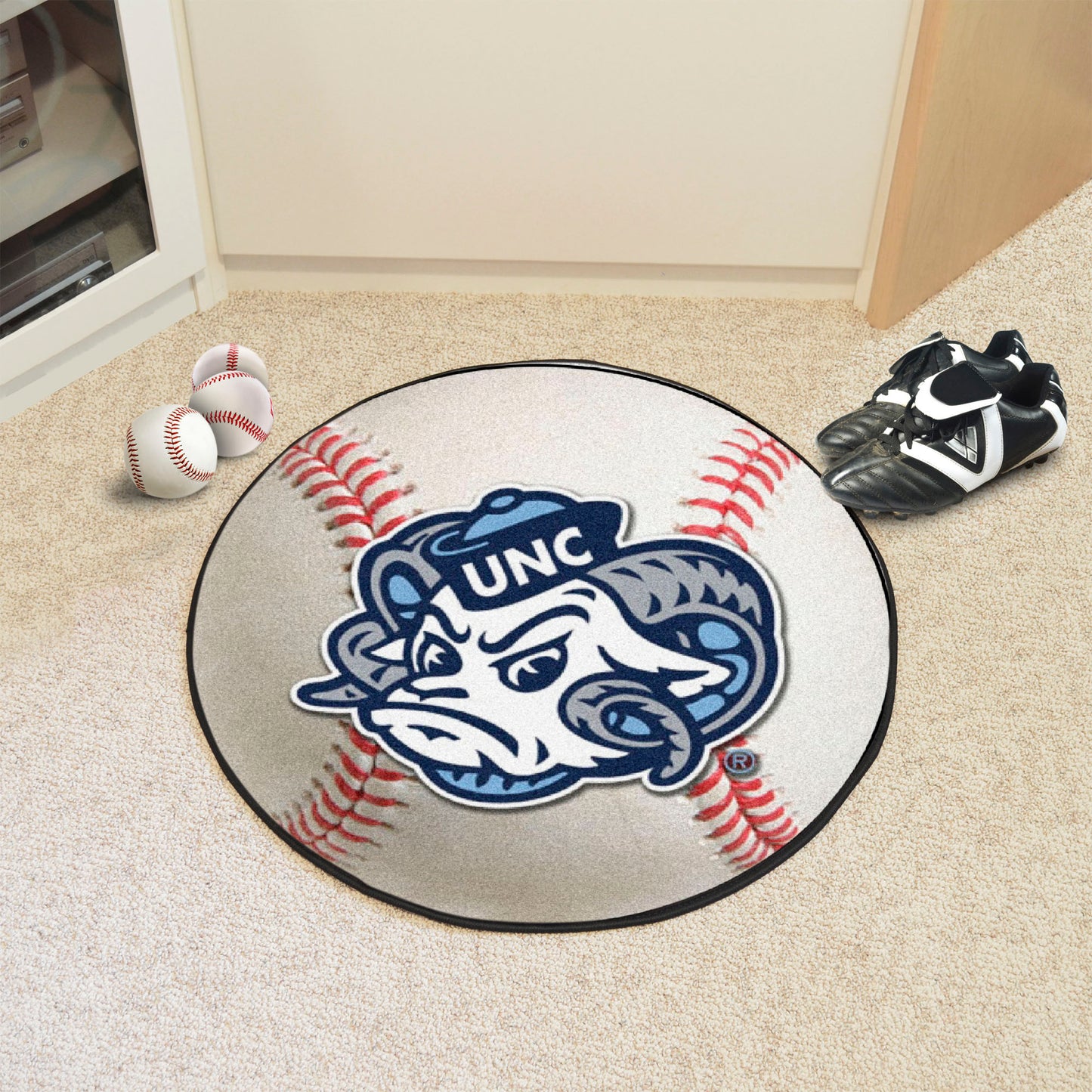 North Carolina Tar Heels Baseball Rug - 27in. Diameter - "Ram" Logo