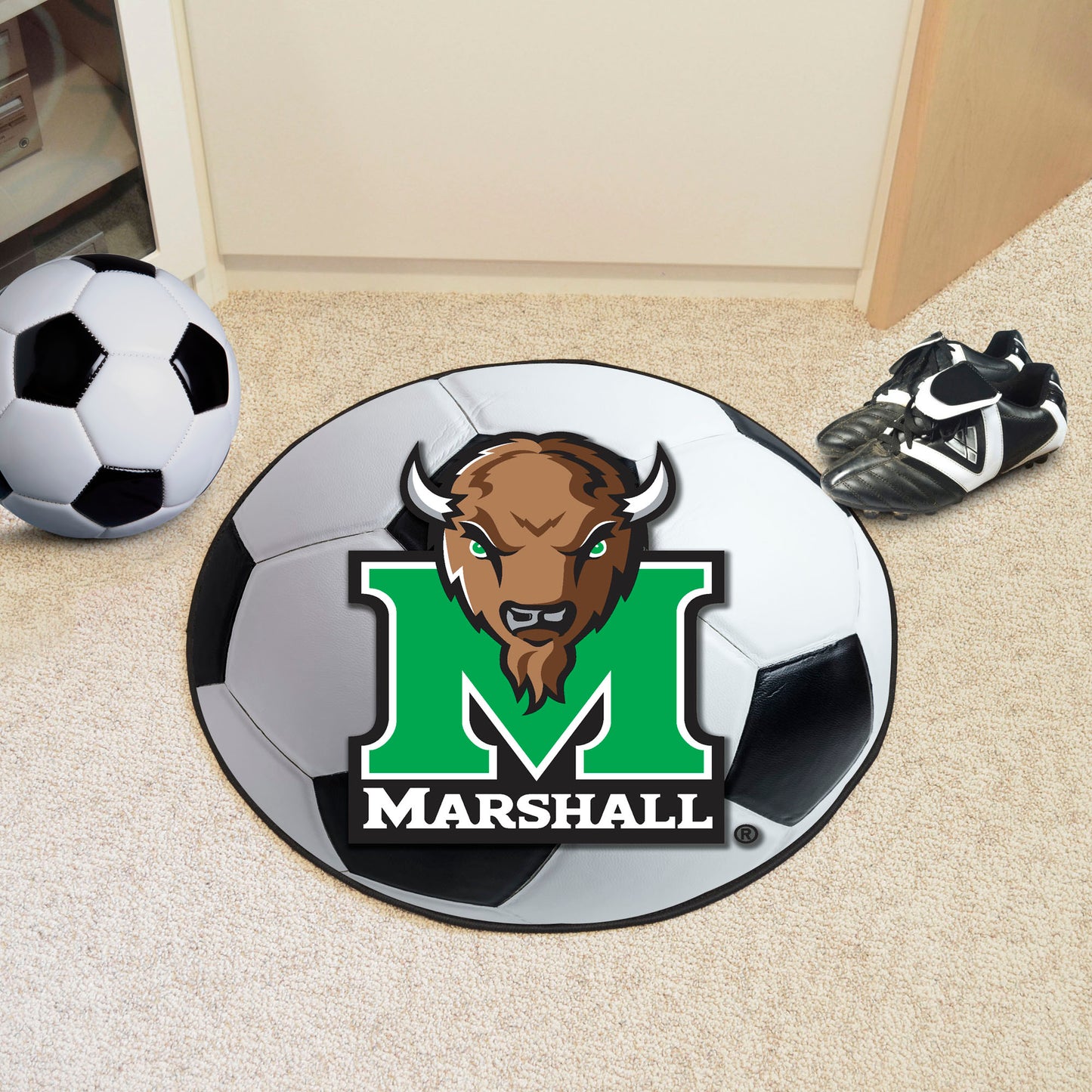 Marshall Thundering Herd Soccer Ball Rug - 27in. Diameter